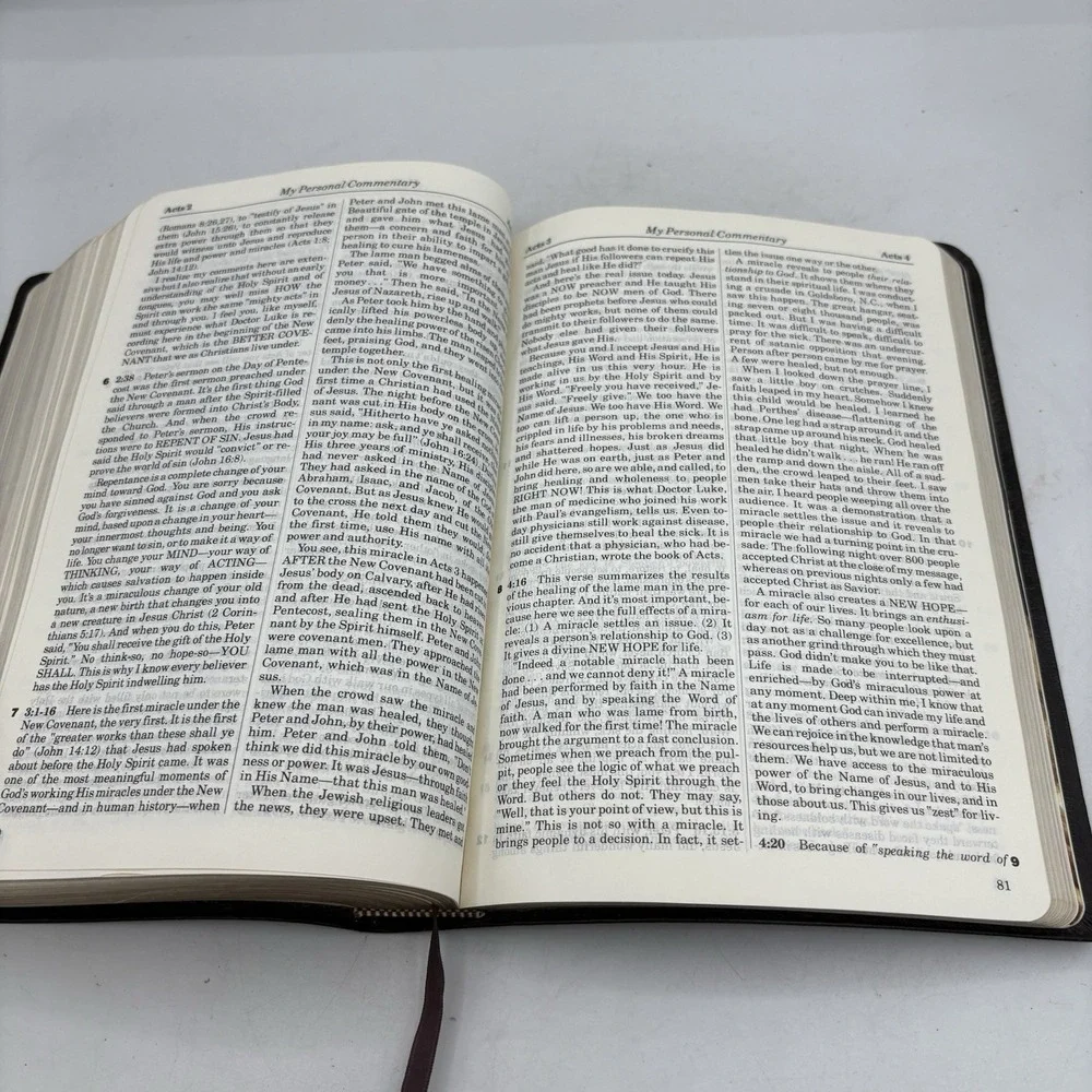 Vintage Holy Bible w Personal Comment Oral Roberts King James Black Leather 1981